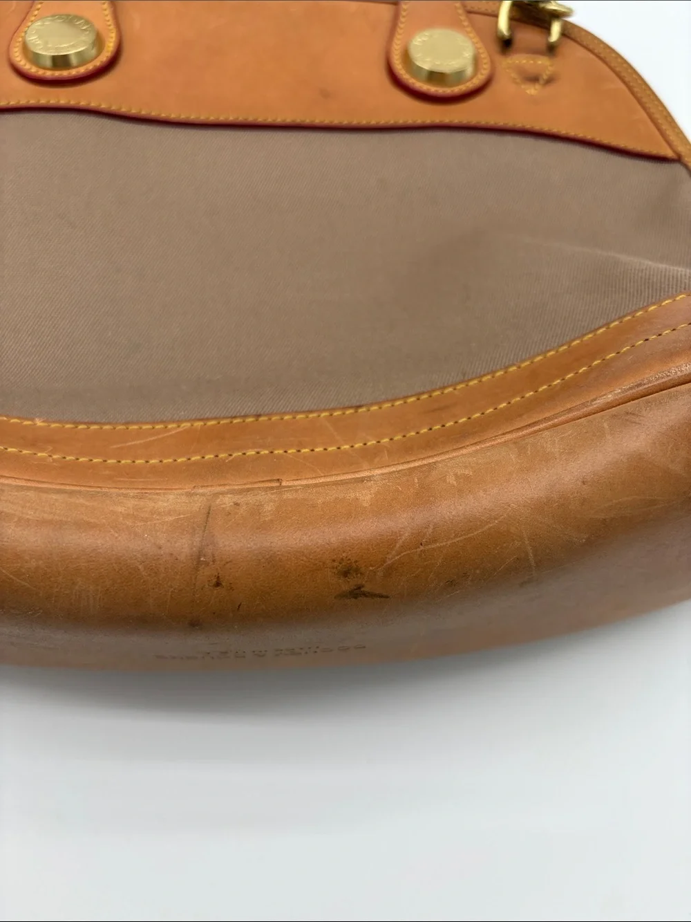 VTG Dooney & Bourke Cabriolet Tan Leather Canvas Dome Handbag Purse USA BLEMISH